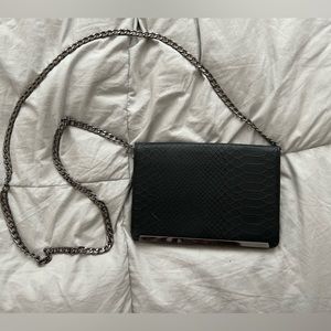 Black Faux Croco Cross‎ Body Purse
